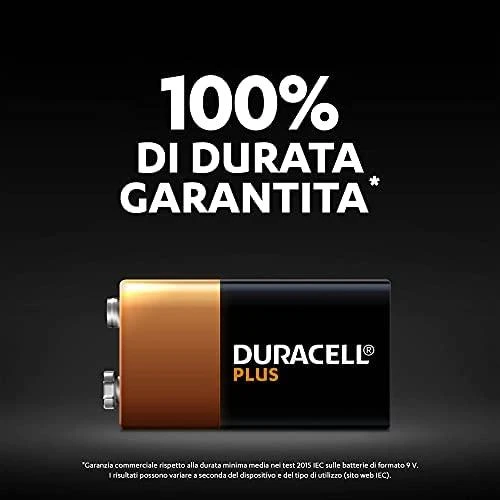 9V Duracell Plus baterija su garantijos tekstu