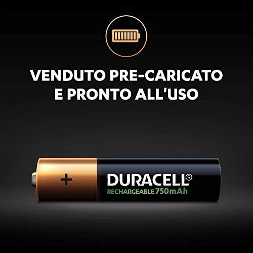 Duracell AAA 750 mAh baterija su užrašu apie paruošimą naudojimui