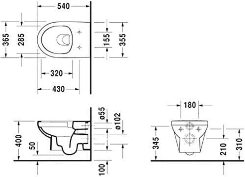 Duravit DuraStyle Basic Rimless wc pakabinamas 365x540 mm, su SC dangčiu 002079, baltas