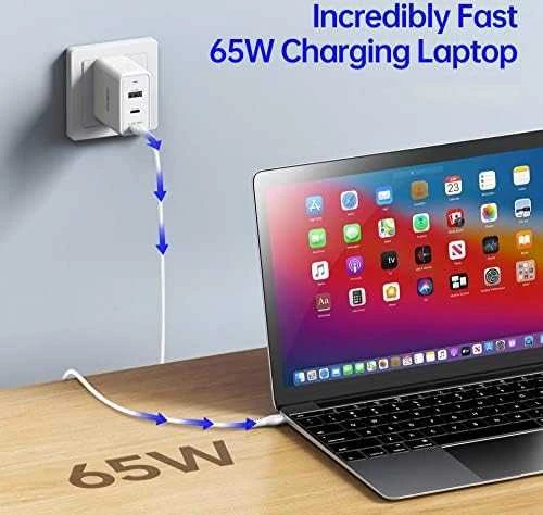Įkroviklis DUZZONA T1 65W 2xUSB-C/USB-A baltas