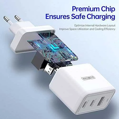 Įkroviklis DUZZONA T1 65W 2xUSB-C/USB-A baltas