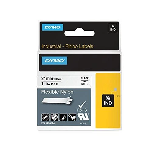 Rhino Professional, žymėjimo lankstaus nailono juosta, 24 mm, juodas tekstas ant baltos juostos, 3,5 m DYMO / 1734524