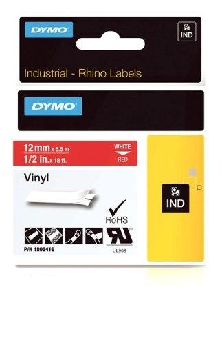 Rhino Professional, žymėjimo juosta, 12mm, baltas tekstas ant raudonos juostos, 5,5 m DYMO / 1805416