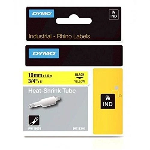 DYMO Rhino Professional, pastebimai susitraukiantis vamzdelis, 19x1,5 mm, juodas tekstas ant geltonos žarnos, 1,5 m, 18058