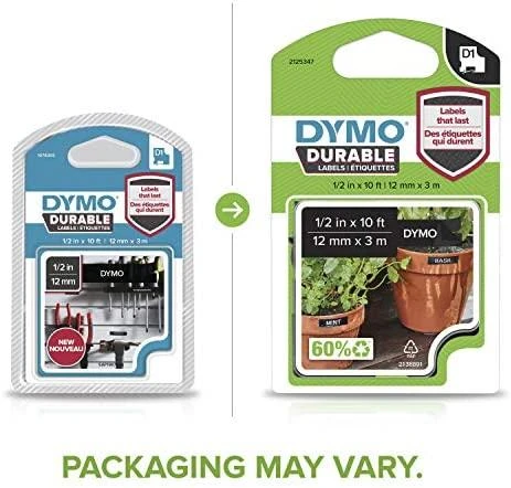 DYMO D1 Durable - Baltas on Juodas - 12mm etikečių juostelė Balta ant juodo