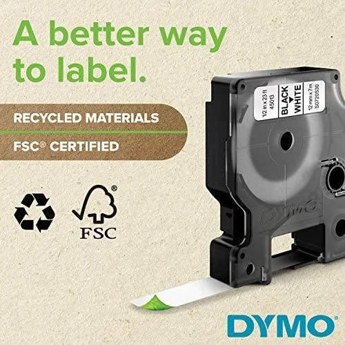DYMO D1 Durable - Baltas on Juodas - 12mm etikečių juostelė Balta ant juodo