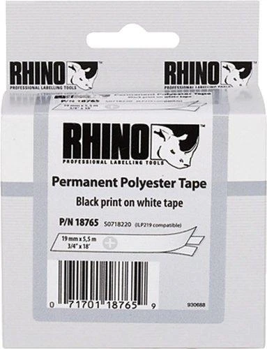 Juostelė DYMO Rhino 9mm x 5.5m, poliesterio, juoda ant balto / S0718240 18482