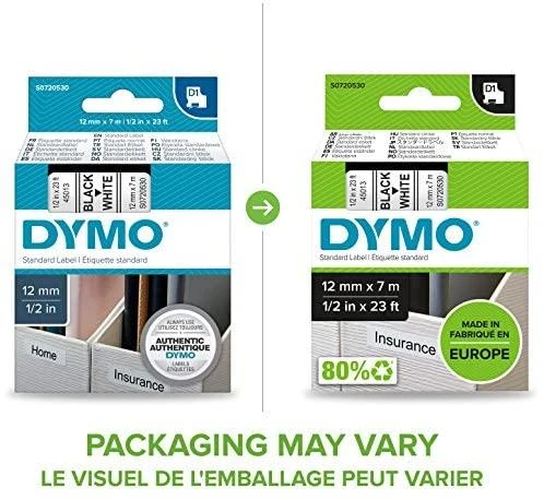 Juostelė DYMO D1 12mm x 7m, vinilinė, juoda ant balto / S0720530 45013