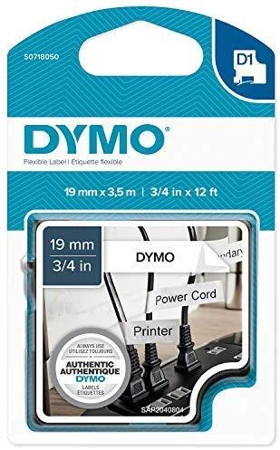 D1 ženklinimo juosta „flex nylon“ 19mm, juoda, balta, juodas tekstas ant baltos juostos, 3,5 m DYMO / 16958