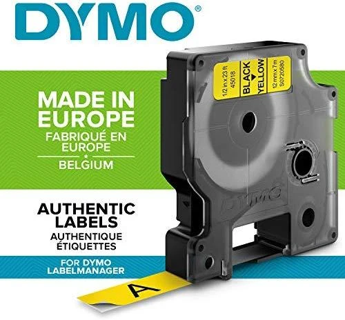 Juostelė DYMO D1 12mm x 7m, vinilinė, juoda ant geltono / S0720580 45018