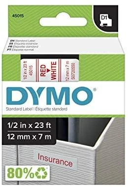 Juostelė DYMO D1 12mm x 7m, vinilinė, raudona ant balto / S0720550 45015