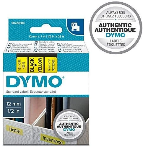 Juostelė DYMO D1 12mm x 7m, vinilinė, juoda ant geltono / S0720580 45018