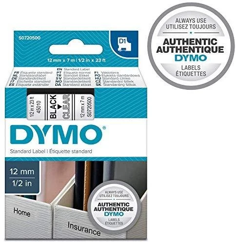 Juostelė DYMO D1 12mm x 7m, vinilinė, juoda ant permatomo / S0720500 45010