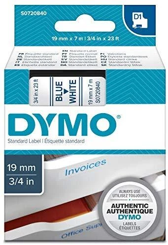 DYMO D1 Standard - Mėlyna on Baltas - 19mm etikečių juostelė Mėlyna ant balto paviršiaus