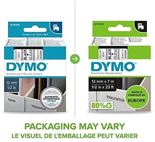 Juostelė DYMO D1 12mm x 7m, vinilinė, juoda ant permatomo / S0720500 45010