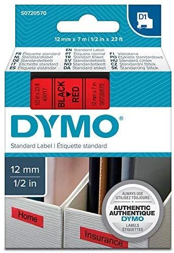 Juostelė DYMO D1 12mm x 7m, vinilinė, juoda ant raudono / S0720570 45017