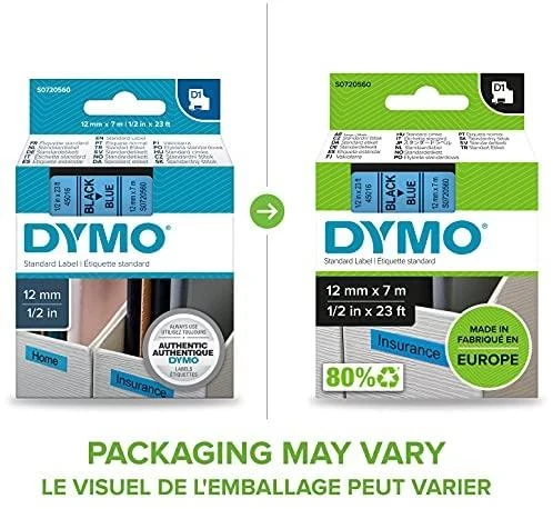 Juostelė DYMO D1 12mm x 7m, Juodai ant Mėlyno