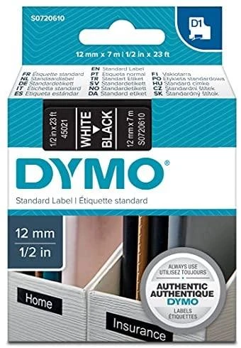 Juostelė DYMO D1 12mm x 7m, vinilinė, balta ant juodo / S0720610 45021