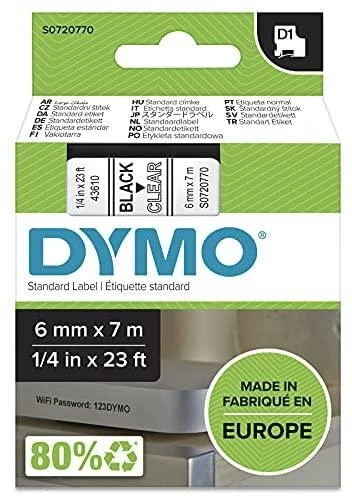 Juostelė DYMO D1 12mm x 7m, vinilinė, juoda ant permatomo / S0720500 45010