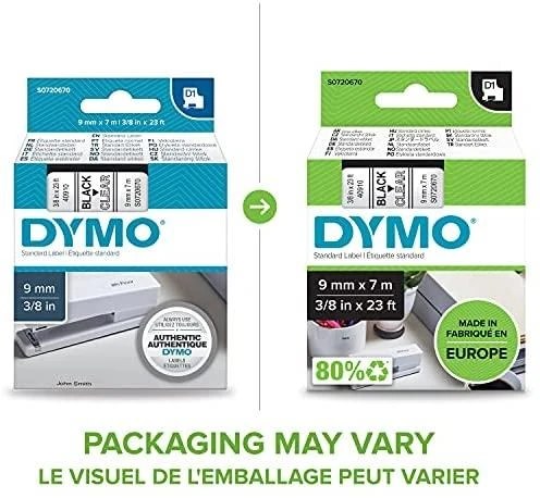 Juostelė DYMO D1 9mm x 7m, juoda ant permatomo / S0720670 40910