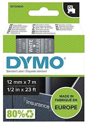 Juostelė DYMO D1 12mm x 7m, vinilinė, balta ant juodo / S0720610 45021