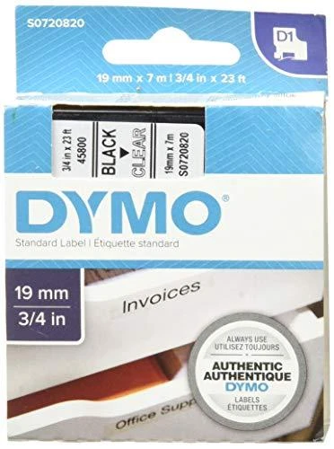 D1, žymėjimo juosta, 19mm, juodas tekstas ant skaidrios juostos, 7m - 45809 DYMO / S0720820