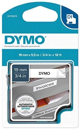 D1, žymėjimo juosta poliesteryje, 19 mm, juodas tekstas ant baltos juostos, 5,5 m DYMO / 16960