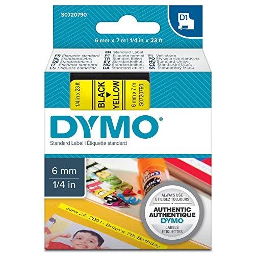 DYMO D1 Standard - Juodas on Geltona - 6mm etikečių juostelė Juoda ant geltonos