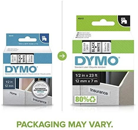 Juostelė DYMO D1 12mm x 7m, vinilinė, juoda ant balto / S0720530 45013