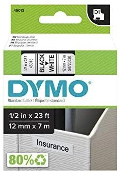 Juostelė DYMO D1 12mm x 7m, vinilinė, juoda ant balto / S0720530 45013