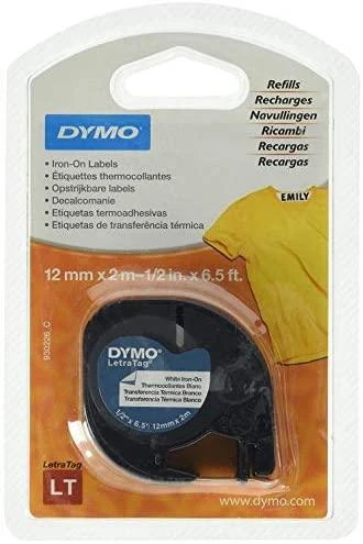 Juostelė DYMO LetraTag 12mm x 2m, juodos raidės baltoje juostoje, tinka aprangai