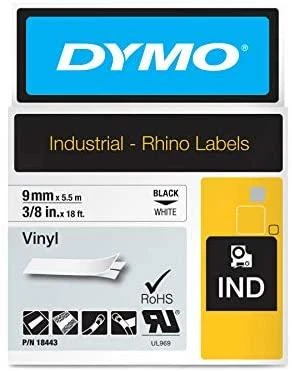 Dymo Vinilinė juostelė RHINO 9MMx5.5M, JUODA/BALTA