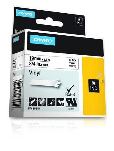 Juostelė DYMO Rhino 19mm x 5.5m, vinilinė, juoda ant balto / S0718620 18445