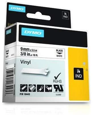 Dymo Vinilinė juostelė RHINO 9MMx5.5M, JUODA/BALTA