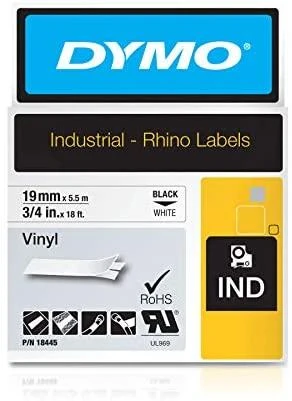 Juostelė DYMO Rhino 19mm x 5.5m, vinilinė, juoda ant balto / S0718620 18445