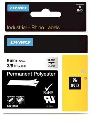DYMO Rhino Poliesterio Juostelė 9mm x 5.5m / juodas ant skaidrios (18508)