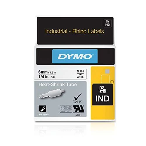RhinoPRO kabelių žymėjimo vamzdelis 6 mm, juodas tekstas ant balto vamzdelio, 1,5 m DYMO / 18051