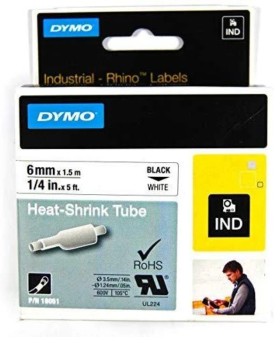 RhinoPRO kabelių žymėjimo vamzdelis 6 mm, juodas tekstas ant balto vamzdelio, 1,5 m DYMO / 18051