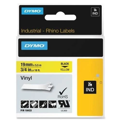 Juostelė DYMO Rhino 19mm x 5.5m, vinilinė, juoda ant geltono / S0718470 18433