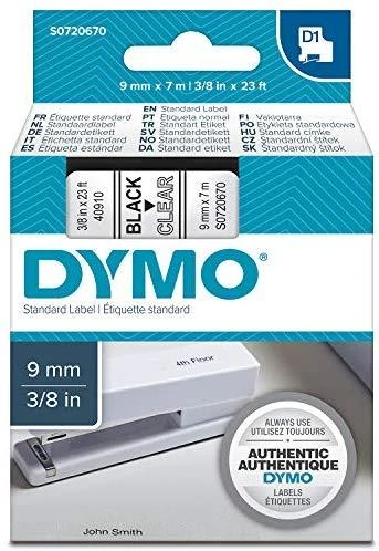 Juostelė DYMO D1 9mm x 7m, juoda ant permatomo / S0720670 40910