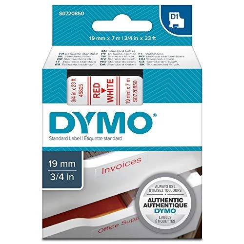 DYMO D1 ženklinimo juosta standartinė 19mm, raudona ant balto, 7 m voleliu (45805) DYMO / S0720850