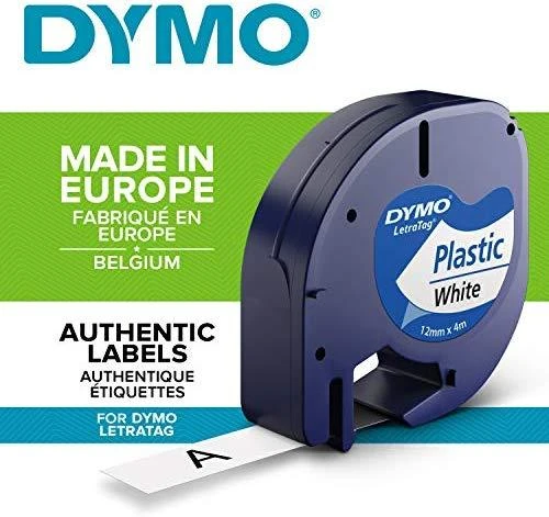 Juostelė DYMO LetraTag 12mm x 4m, plastikinė, juoda ant balto / S0721660 91221