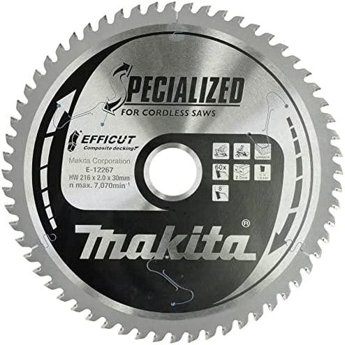 Makita T.C.T. pjūklas 216X2.0X30mm 15° T60 EFFICUT klijuotoms plokštėms E-12192