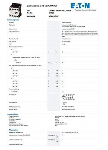 Eaton maitinimo kontaktorius DILEM12-10 230/240V 50/60Hz – 127075