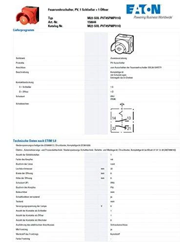 Eaton avarinis mygtukas su technine dokumentacija