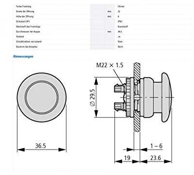 Eaton Mushroom mygtukas M22-DP-R raudonas - 216714