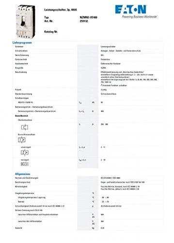 Eaton NZMN3-VE400 MAITINIMO JUNGIKLIS 3 polių
