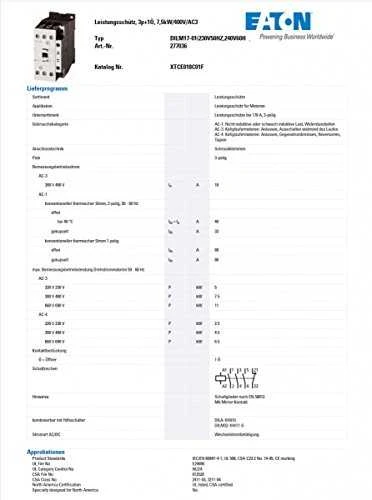 Eaton maitinimo kontaktorius DILM17-01 230V 50Hz - 277036
