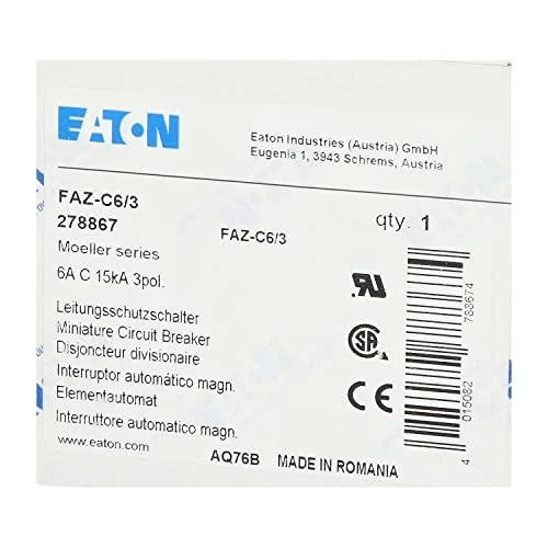 Eaton miniatiūrinis grandinės pertraukiklis FAZ-C6 / 3 3P C 6A 15kA AC - 278867