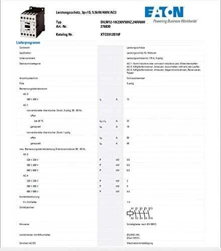 Eaton maitinimo kontaktorius DILM12-10 230V 50Hz - 276830